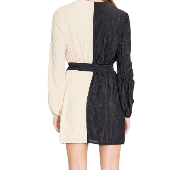 WOMEN MINI COLOR-BLOCK DRESS  CREPE SURPLICE NECK WRAP M - 4S13NNA WEILA DRESS - Picture 7 of 17